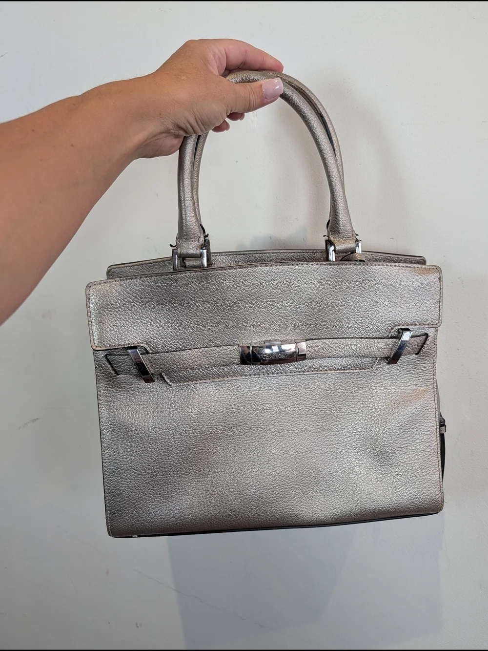 Calvin Klein Brooke Classic Structured Metallic Tote Handbag